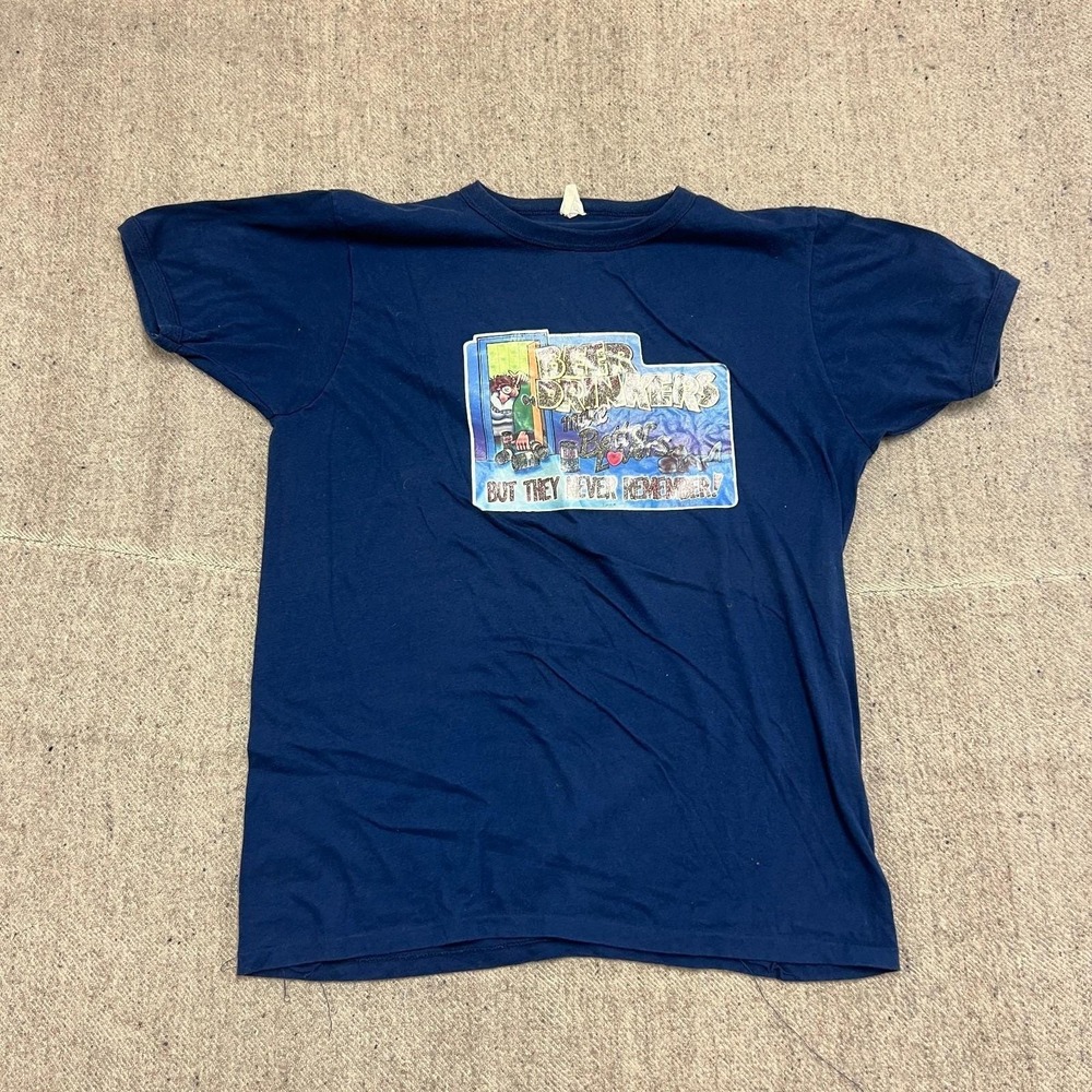 Vintage‎ Beer Drinker Shirt Mens Large Blue 1970s USA